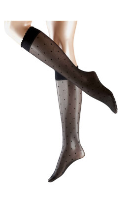 Falke - Dot 15 D Women Knee-High - Knæstrømpe Polka Prikker - Sort