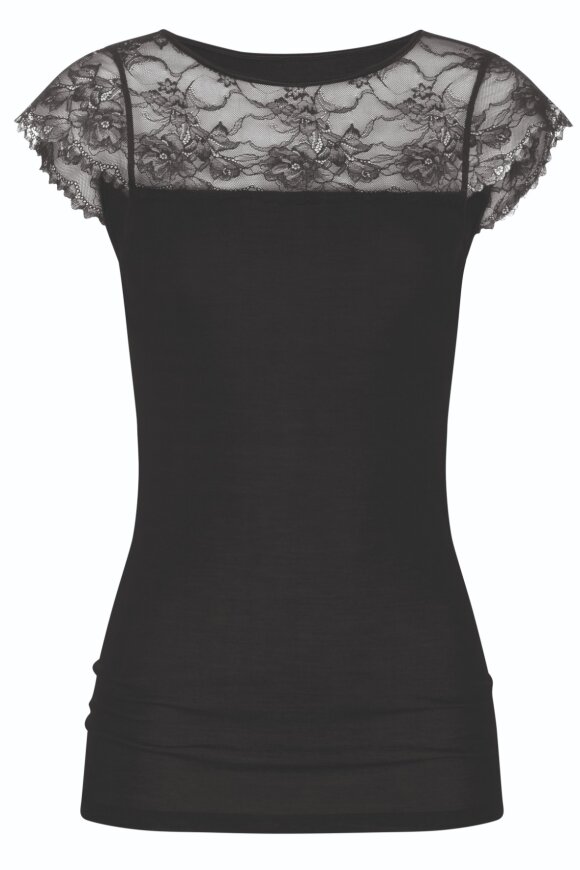 Mey - Wool & Lace - Uld Top - Sort - Blonde Top