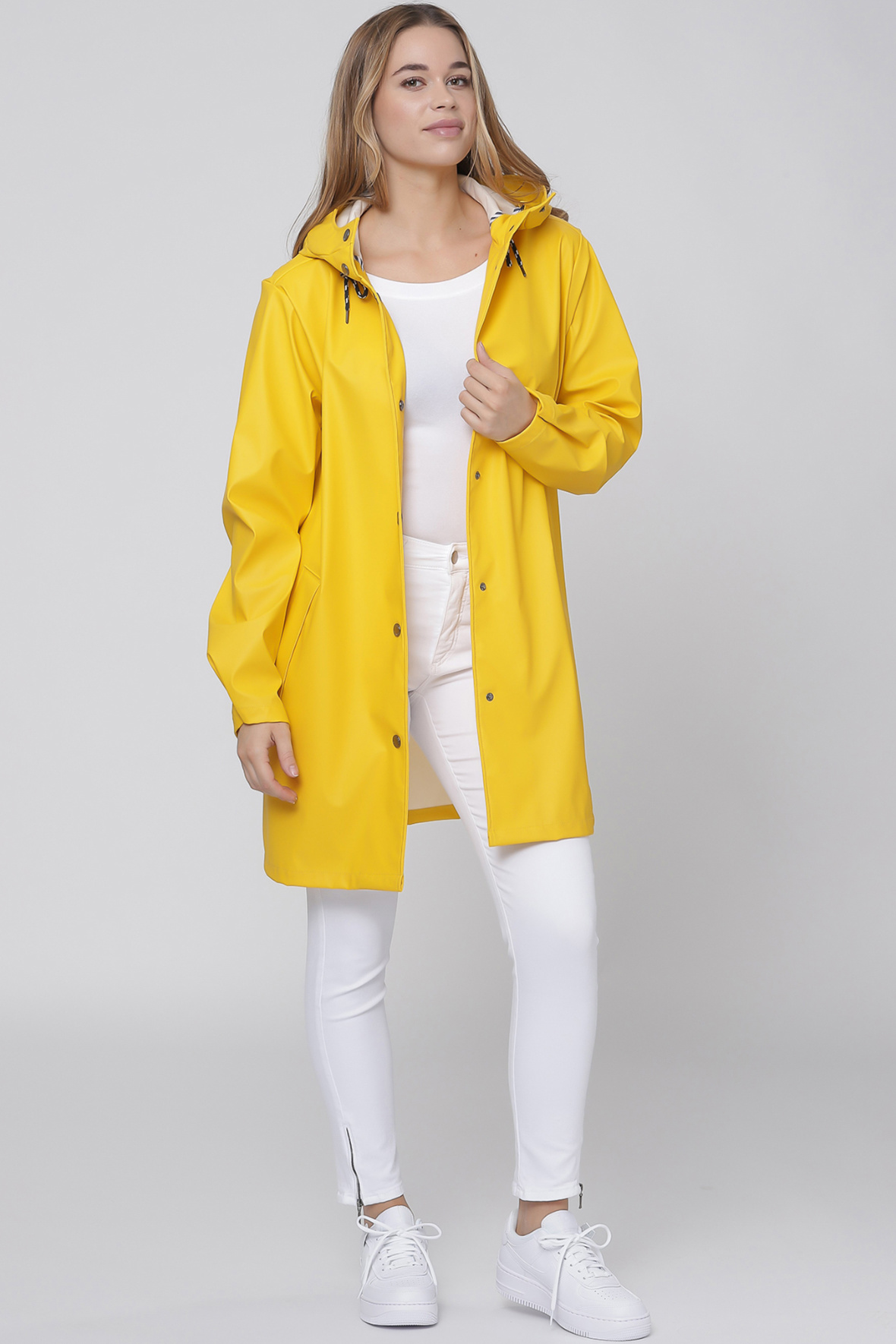 Hyret kilometer procedure Etage regnfrakke regnjakke og regntøj i ensfarvet gul til damer - Hos Lohse