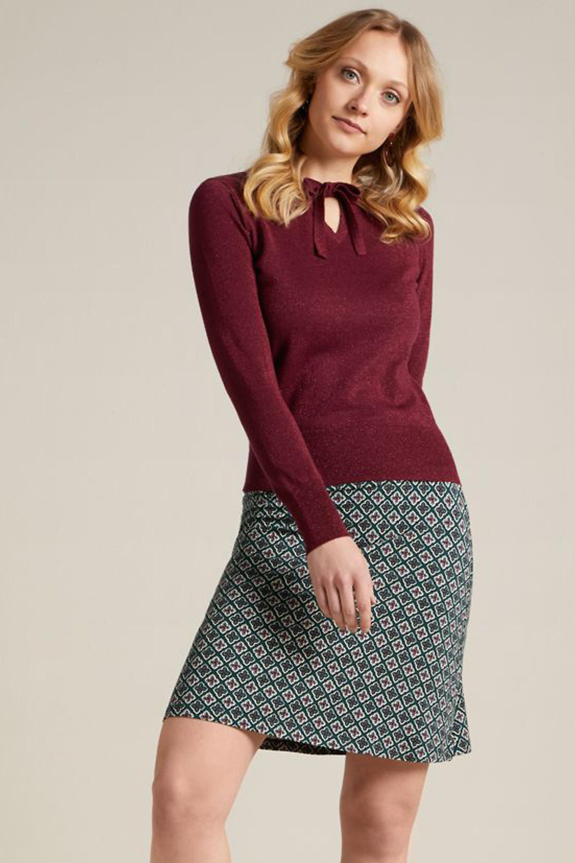 King Louie Border Skirt Giza Jersey kvalitet grønt print - Lohse