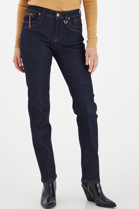 Pulz Jeans - høj talje - lige ben - mørk denim - damer - Hos Lohse