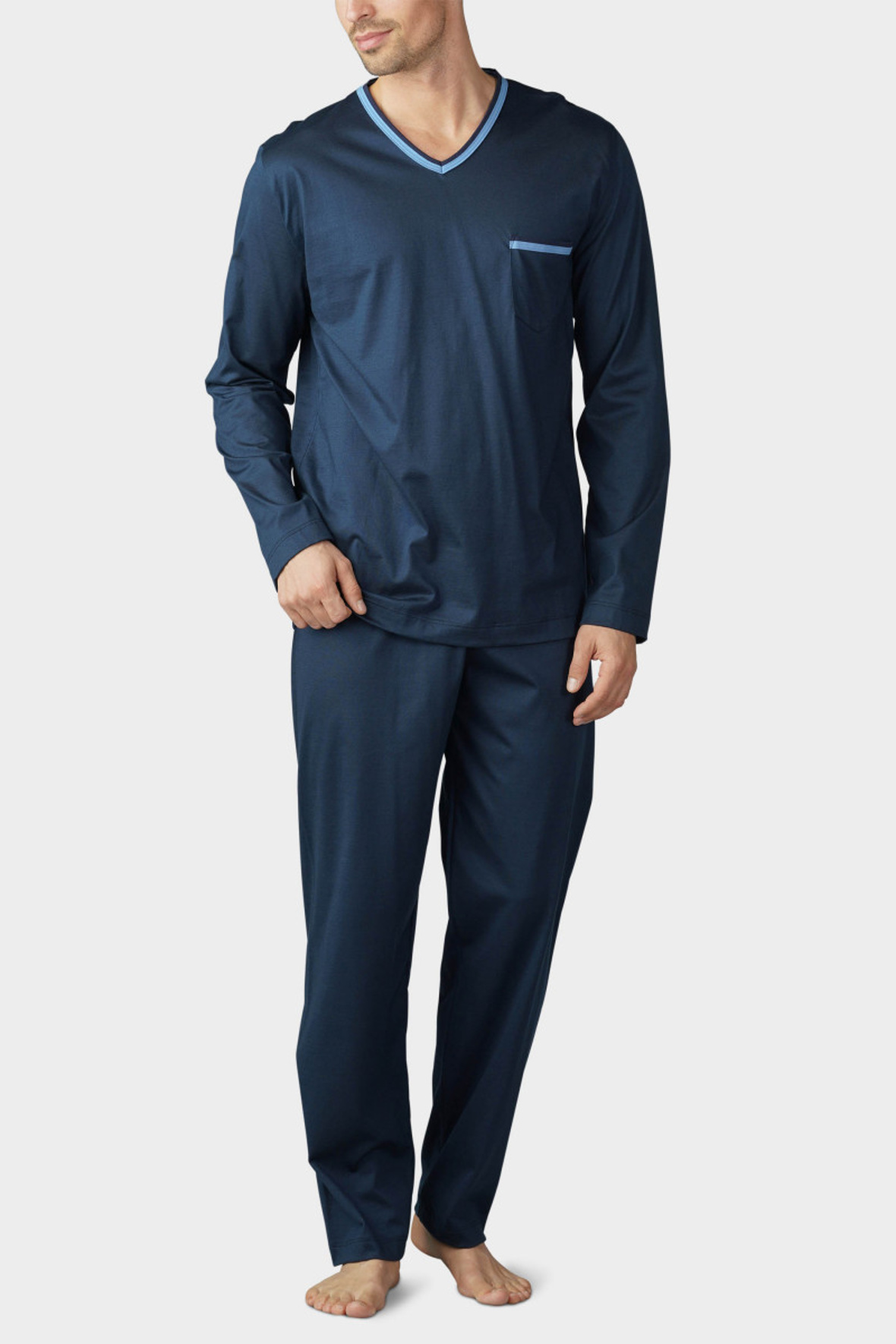 Mey Uni Basic - HERRE pyjamas mørkeblå med lyseblå Lohse