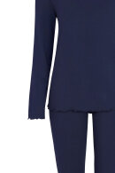 Damella - Ensfarvet Pyjamas - Flæsekant - Mørkeblå