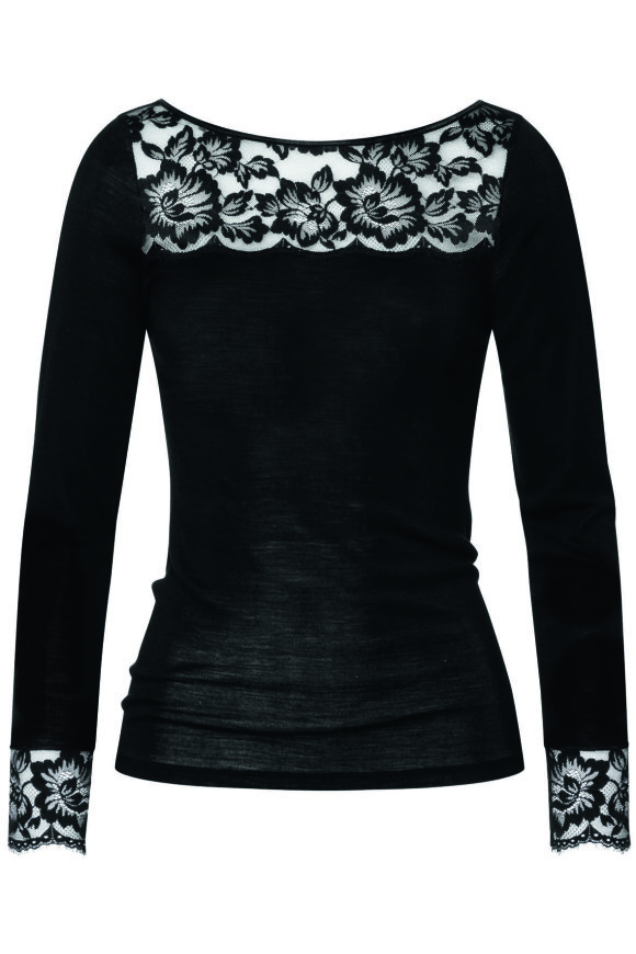 Mey - Wool & Lace - Uld Top - Blonde Top - Sort