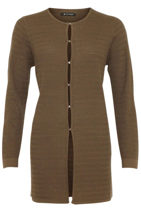 Micha - Lang Løs Strik cardigan - Oliven