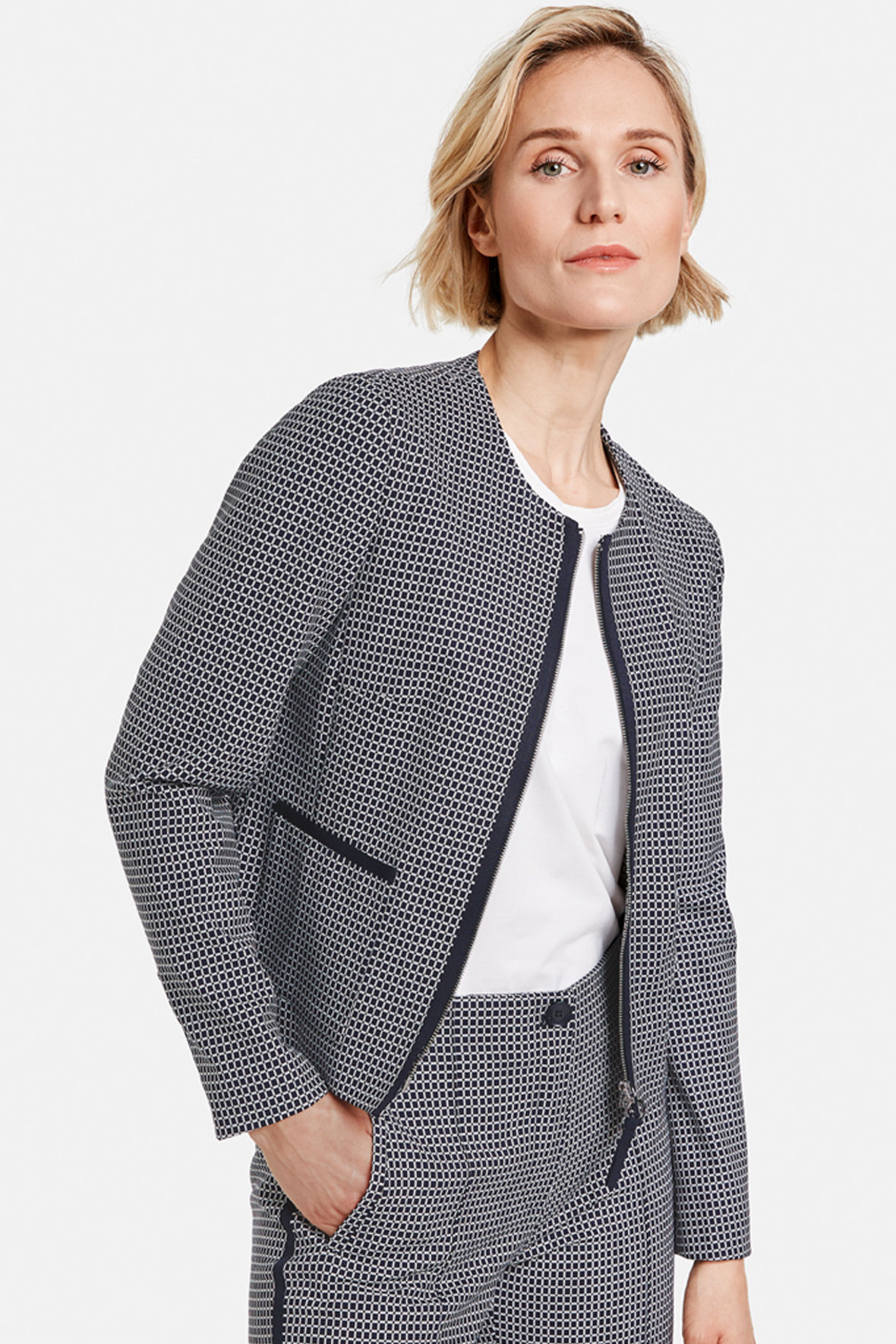 Gerry Weber ternet sporty blazer jakke mørkeblå off white - dame Hos Lohse