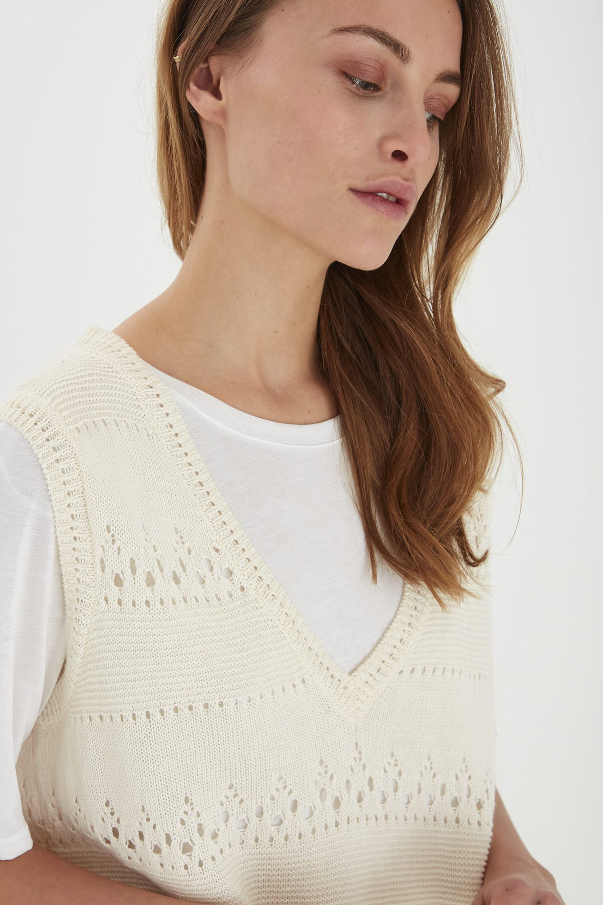 Pulz pz Therese Pullover løs strikvest i off white til kvinder -