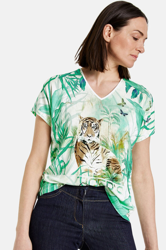sammensmeltning Smuk kvinde Opsætning Gerry Weber t-shirt i EcoVero med mønster mix i mint - dame - Hos Lohse