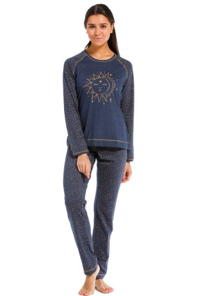 REBELLE - Pyjamas - Måne Afløser Sol Print - Mørkeblå REBELLE - Pyjamas - Måne Afløser Sol Print - Mørkeblå