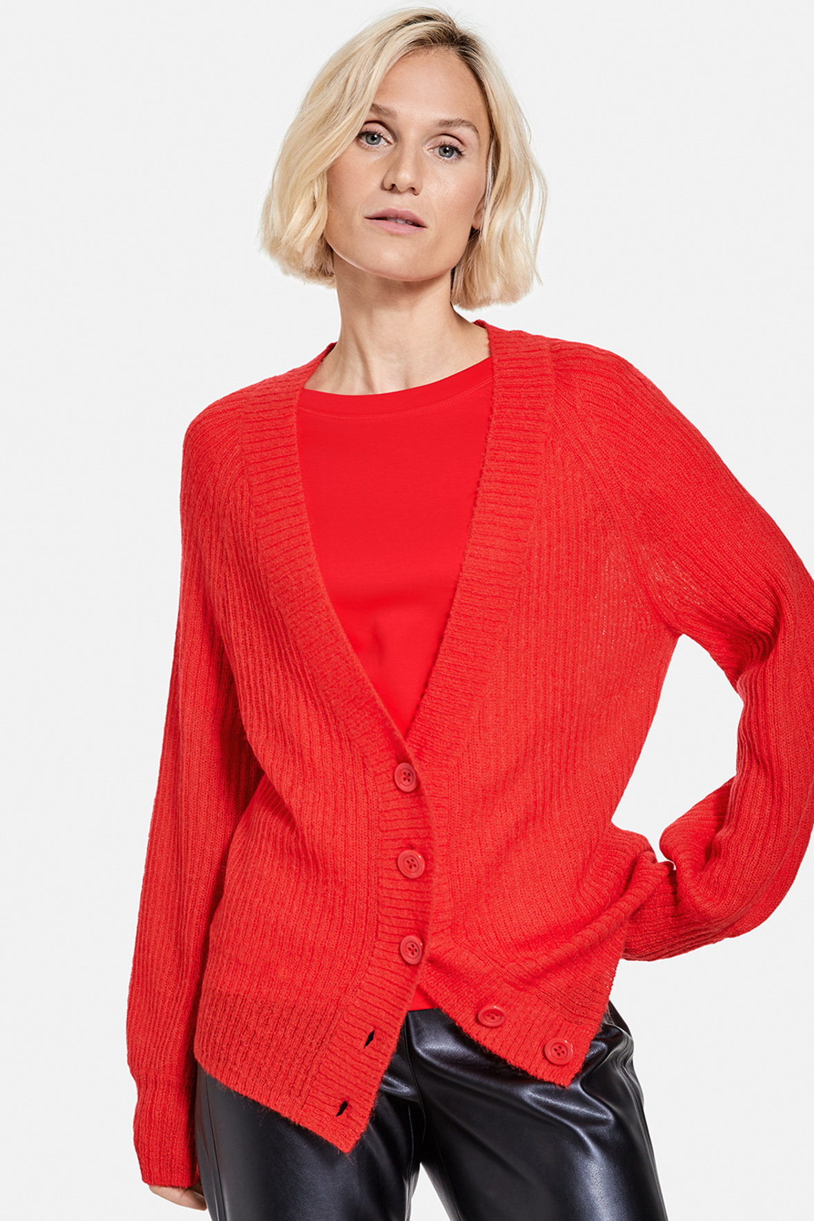 Gerry Weber strikket rød cardigan med v-hals let kvalitet- - Hos Lohse