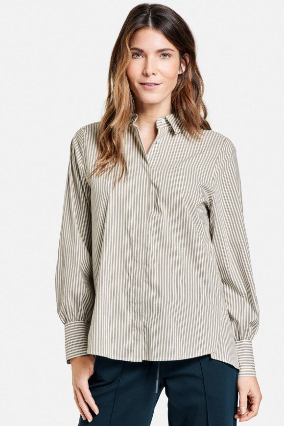 Gerry Weber - Stribet Skjorte - Løs & Casual - Khaki Gerry Weber - Stribet Skjorte - Løs & Casual - Khaki