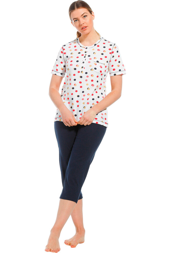 Pastunette - Polka Prikket Capri Pyjamas - Hvid