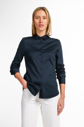 ETERNA - Klassisk Jersey Skjorte - Fitted - Mørkeblå