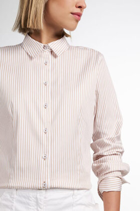 Eterna - Stribet Skjorte - Bomulds Satin - Modern Classic - Sandfarvet