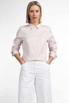 Eterna - Stribet Skjorte - Bomulds Satin - Modern Classic - Sandfarvet