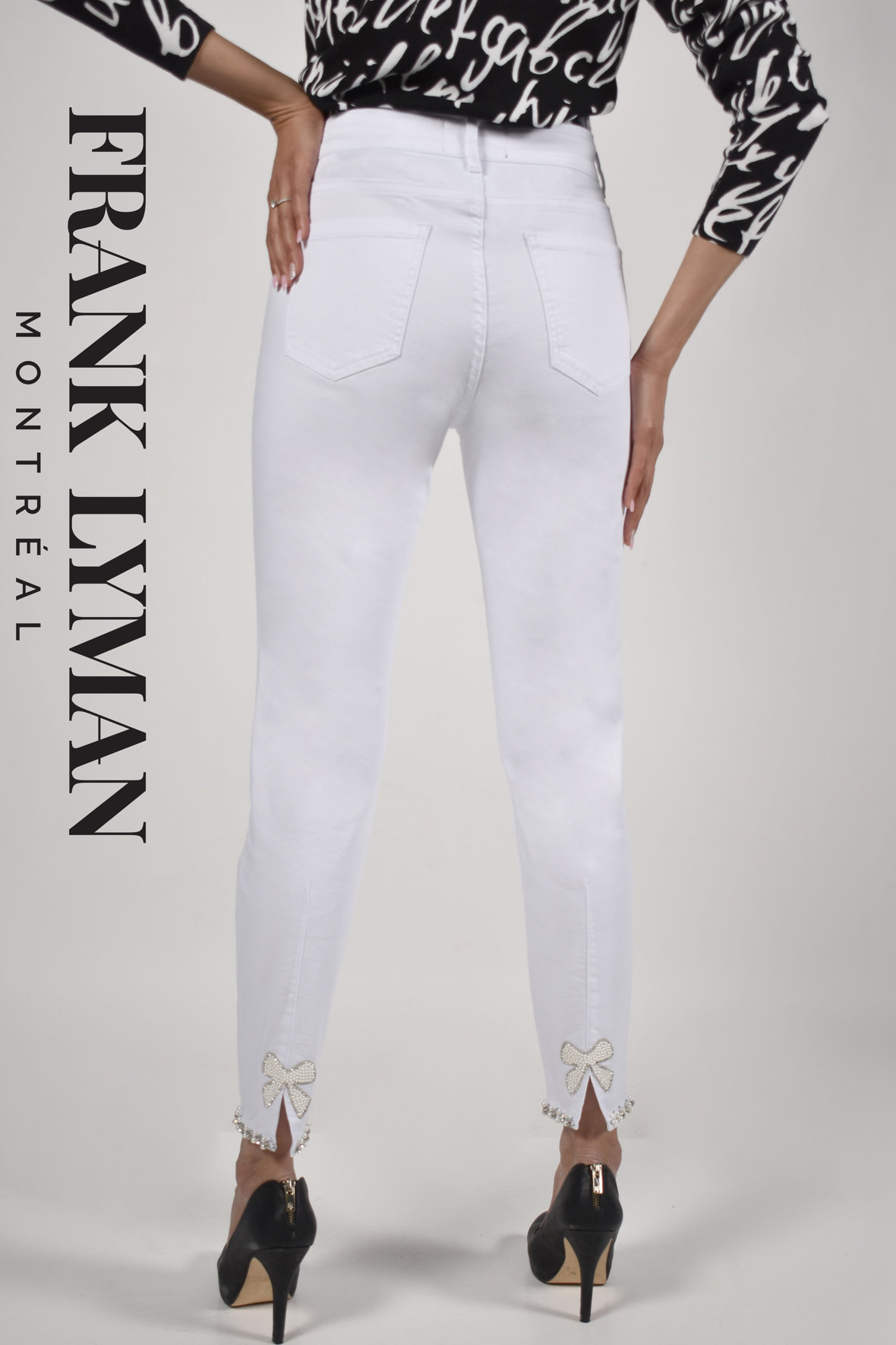 Frank Lyman hvide ankel jeans med perler mv ved 7/8 del - Lohse