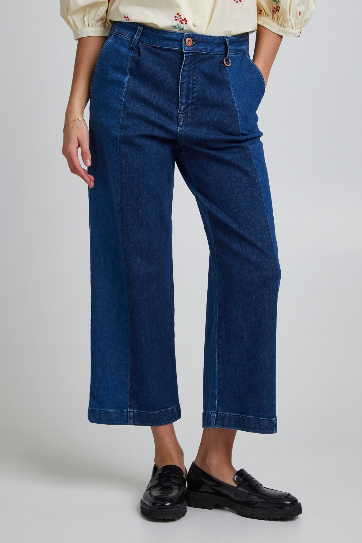 Pulz pz Jeans kassebukser - wide leg ultra high waist - denim - Hos Lohse