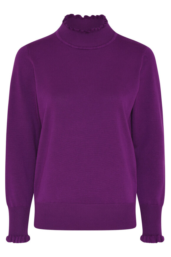 Micha - Basic Viskose Knit - Strikbluse Flæsekant - Lilla