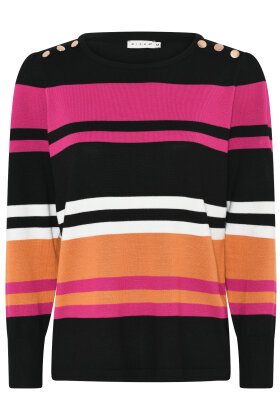 Micha - Stribet Strikbluse - Sort