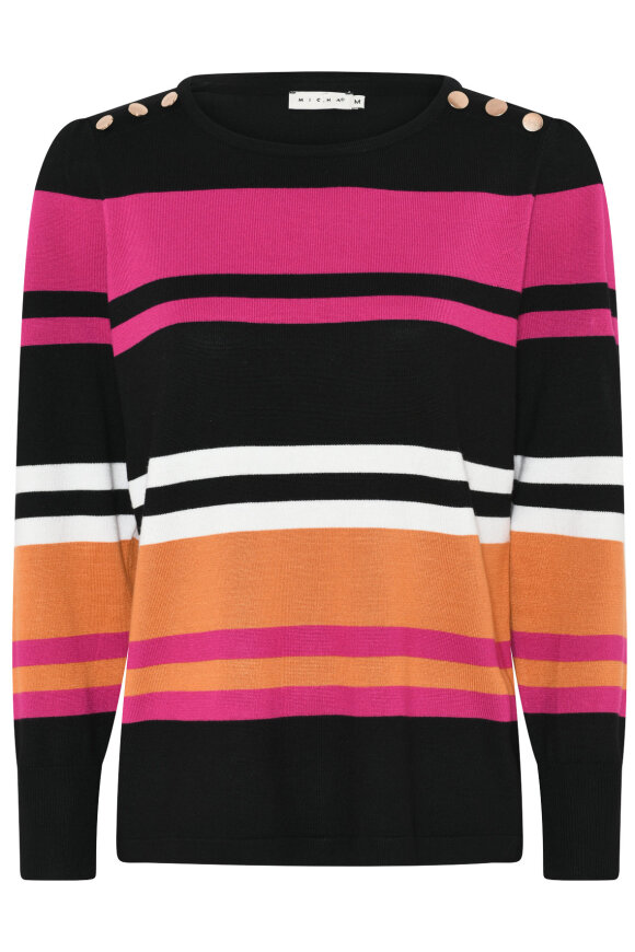 Micha - Stribet Strikbluse - Sort