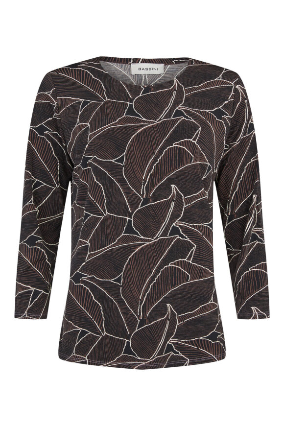 Bassini - Festlig Flora Print Bluse - Sort