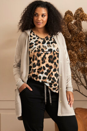Zhenzi - Kogle 513 - Strikket Cardigan Med Hætte - Sand