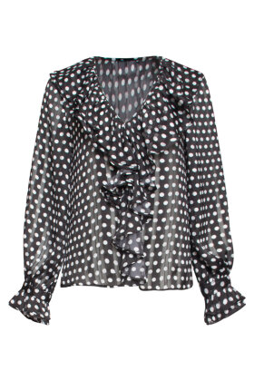 Smashed Lemon - Chiffon Bluse -Transparent Polka Prikket - Sort