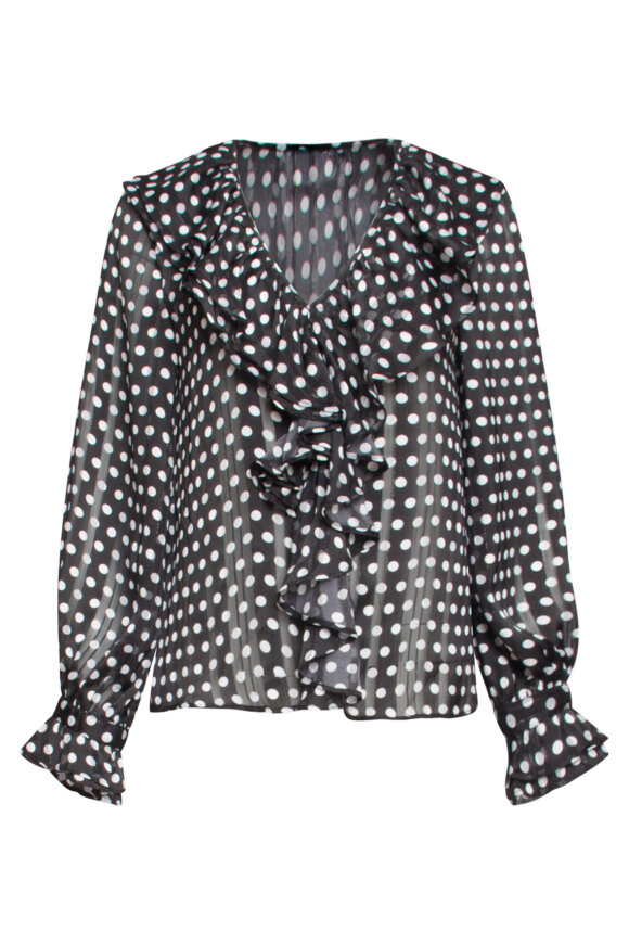 Smashed Lemon - Chiffon Bluse -Transparent Polka Prikket - Sort