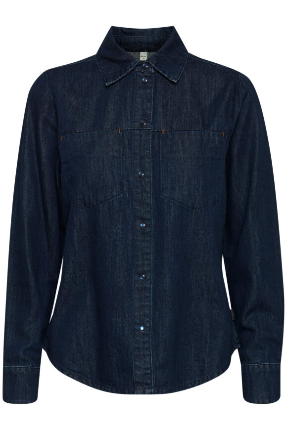 Pulz - PzLova Shirt - Kort Denim Skjorte - Mørk Denim