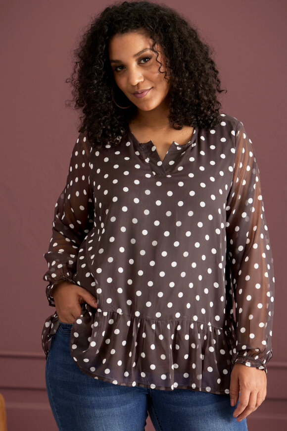 Zhenzi - Flavie 752 Polka Prikket Chiffon Bluse - Mørkebrun