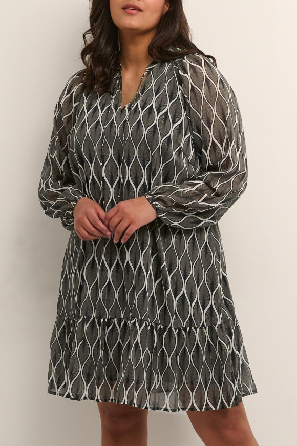 Kaffe Curve - KC-Smila Dress - Print Kjole - Sort