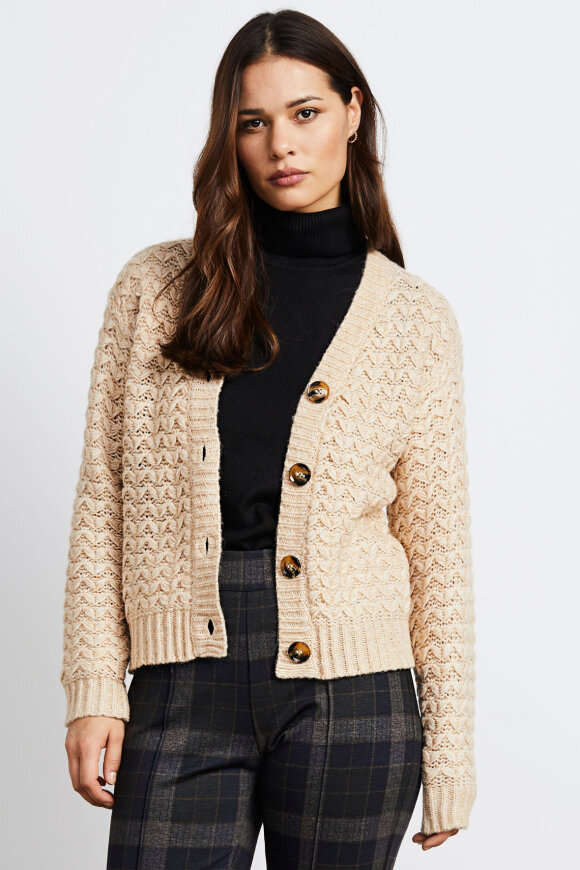 Micha - Basket Weave Knit - Strikket Cardigan - Sand