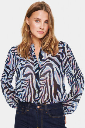 SAINT TROPEZ - RainSZ Shirt - Mønstret Print Skjorte - Mørkeblå