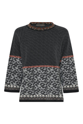 Lundgaard - Jacquard Blouse - Mønstret Strikbluse - Grå