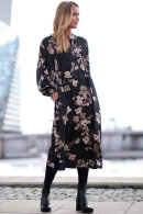 Prepair - Carla Dress - Storblomstret Satinvævet Kjole - Sort