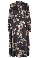 Prepair - Carla Dress - Storblomstret Satinvævet Kjole - Sort