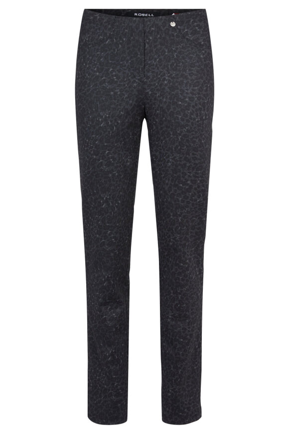 Robell - Bella Jacquard Vævet Stræk Bukser - Slim Fit - Sort