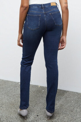 Pulz - Emma - High Waist Straight Leg - Mørk Denim