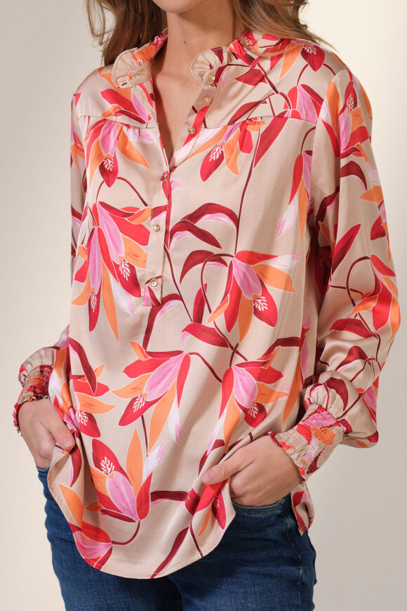 PREPAIR - Sophia Blouse Sand - Blomstret Print