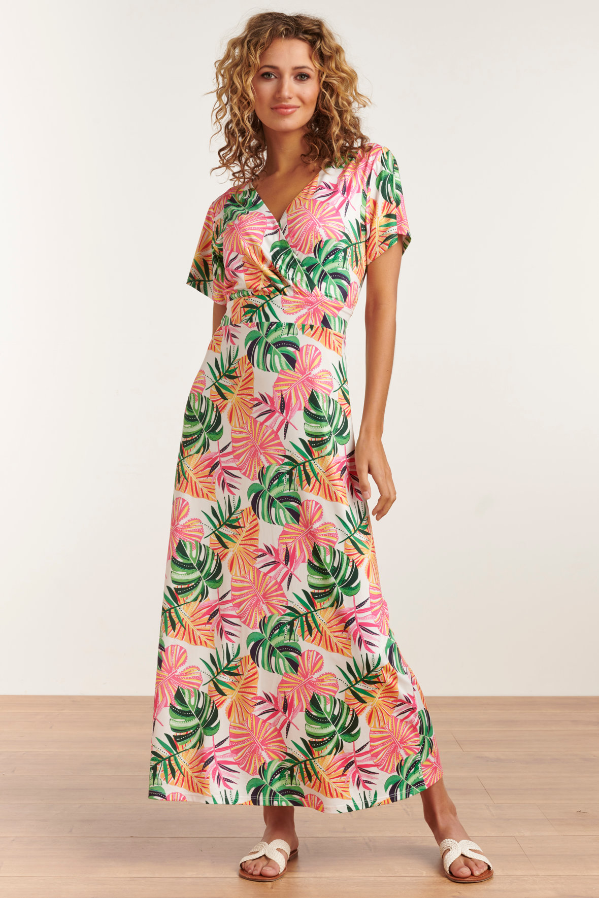 Smashed Lemon Boho kortærmet maxi sommerkjole eksotisk print - Lohse