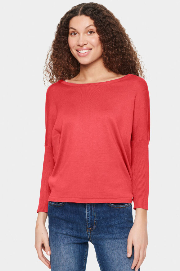 Saint Tropez - MilaSZ R-Neck Pullover Strikbluse - Casual Løs - Hibiscus