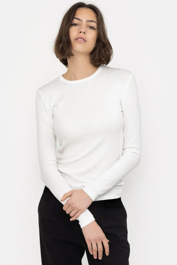 Soft Rebels - SRFenja O-Neck Top White - Ribstrikket Langærmet