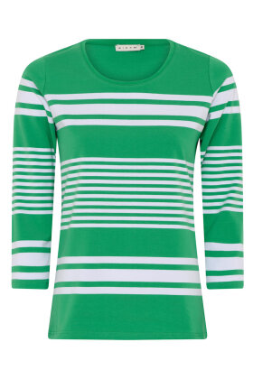 Micha - Blokstribet Bomulds T-shirt 3/4 Ærmer - Green & White