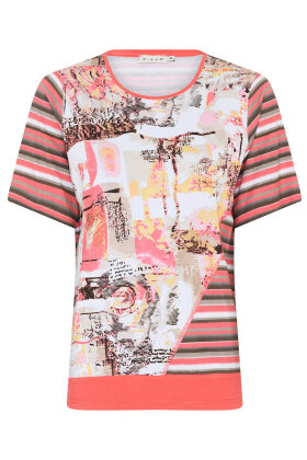 Micha - Basis Stripe T-shirt - Coral Print