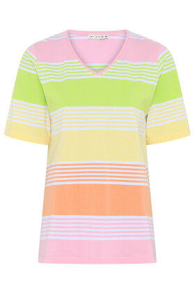 Micha - T-shirt Blokstribet Pastelfarver - Rose & Green