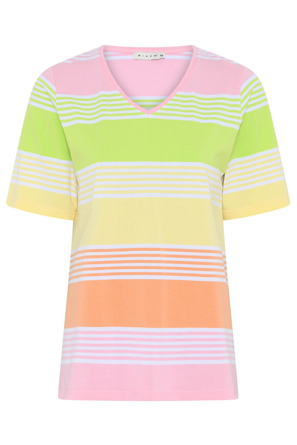Micha - T-shirt Blokstribet Pastelfarver - Rose & Green