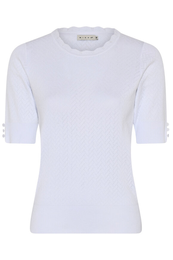 Micha - Kortærmet Finstrik - Mønstret - Bright White