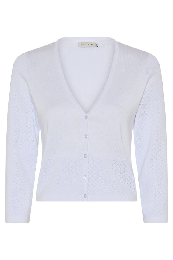 Micha - Strikket Viskose Cardigan - Mønstret - Bright White