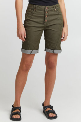 Pulz - PzRosita Shorts - Mid Waist - Stræk - Army Kalamata