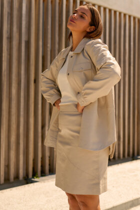 Kaffe Curve - KCcattia Leather Jacket - Lammeskind Jakke - Feather Grey